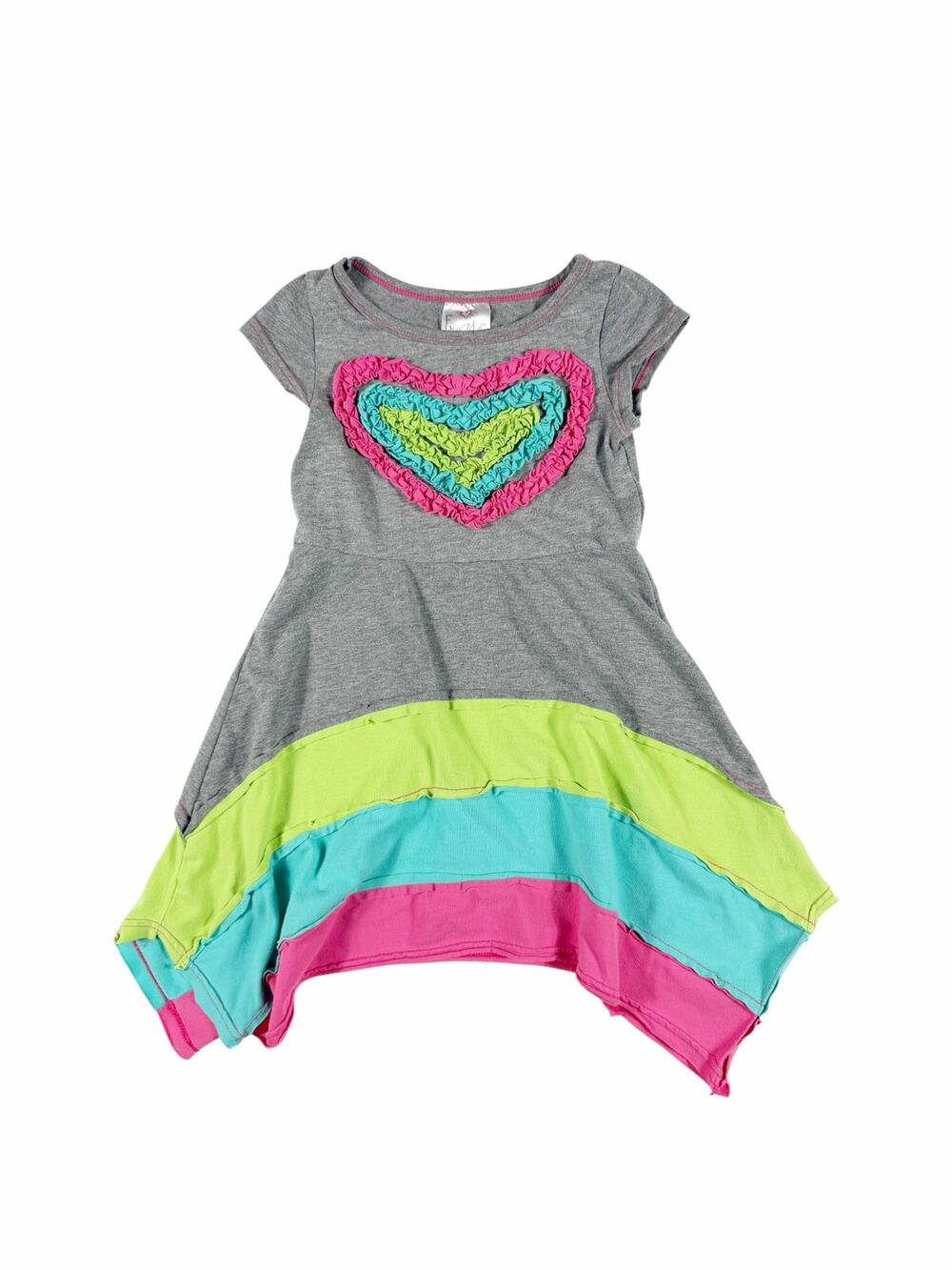 Freckles + Kitty Rainbow Heart Handkerchief Hem Dress Size 5 Girls